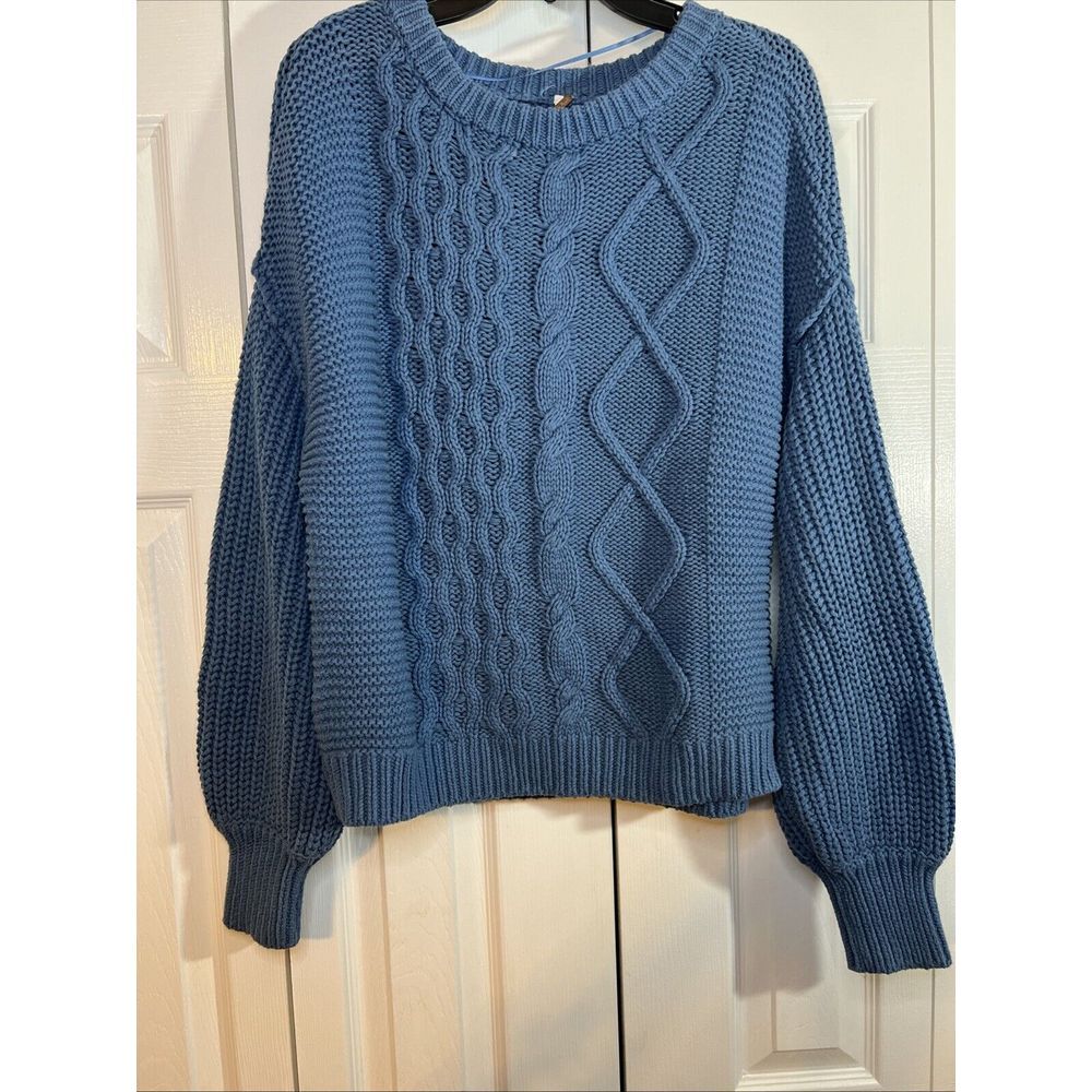 Free People Blue Cable Knit Sweater
